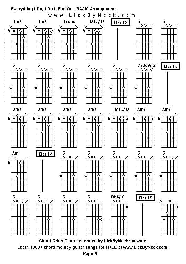 Chord Grids Chart of chord melody fingerstyle guitar song-Everything I Do, I Do It For You- BASIC Arrangement,generated by LickByNeck software.